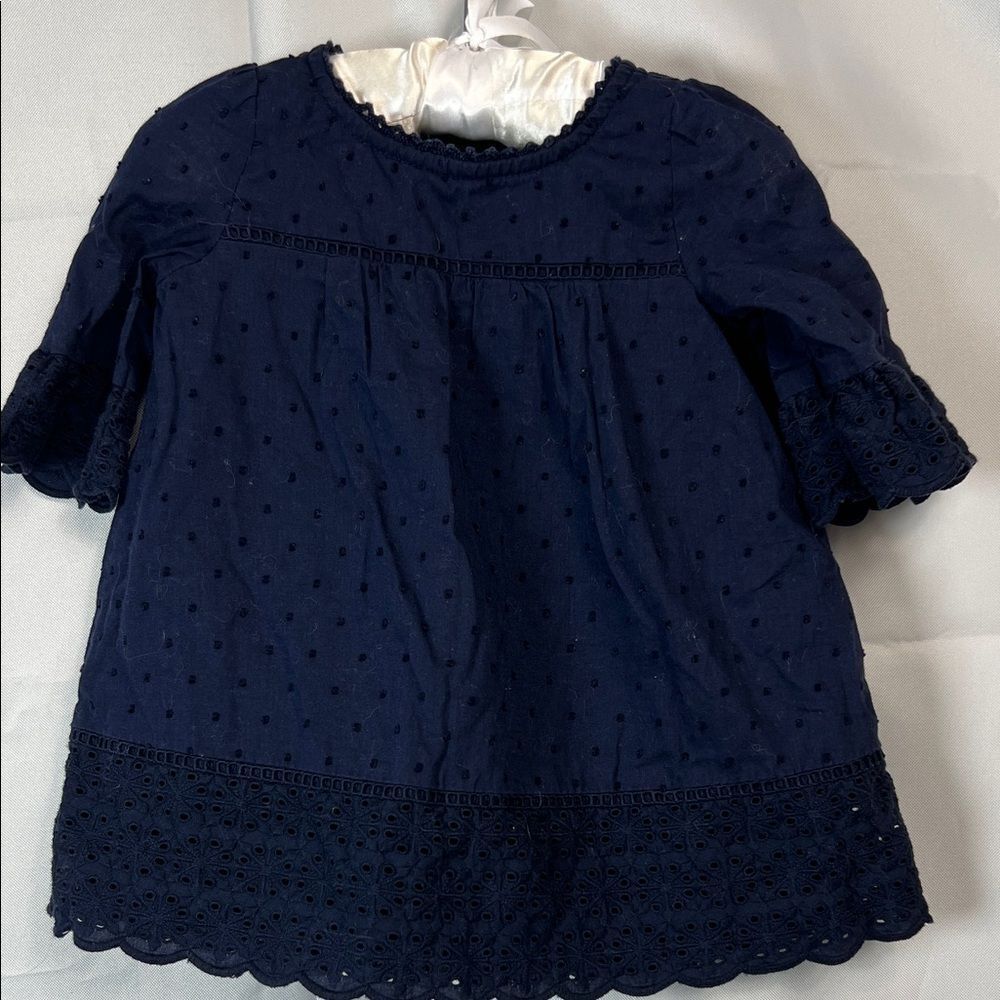 Baby Gap navy blue clip dot eyelet dress size 3-6 months
